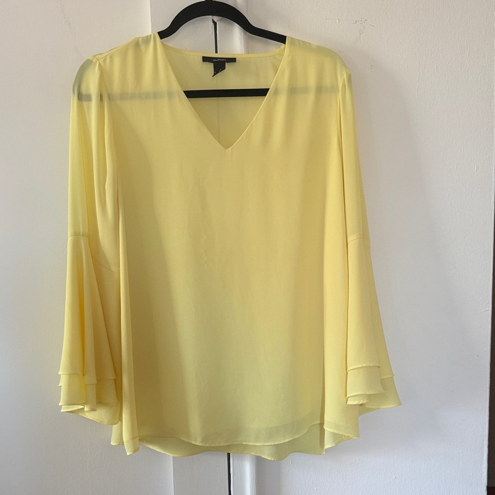 Alfani Yellow V-Neck Tiered Bell Sleeve Blouse